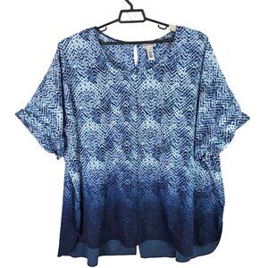 Womens Catherines Blue Ombre Print Top Short Sleeve 100% Polyester Plus Size 3X